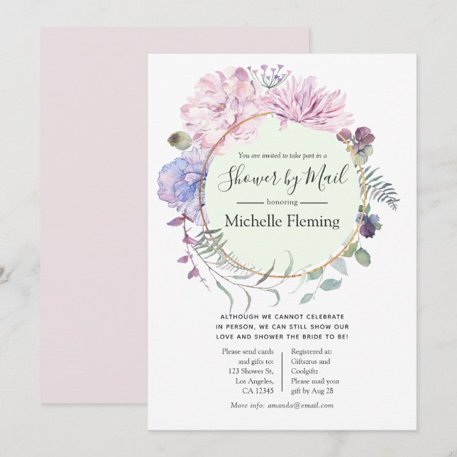 Pastel Floral Baby or Bridal Shower by Mail Invitation (Front/Back)