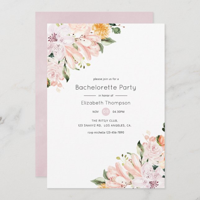 Pastel Floral Bachelorette Party Invitation (Front/Back)