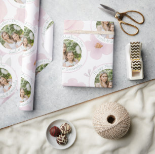 Pastel Floral Background with Photo & Text Wrapping Paper