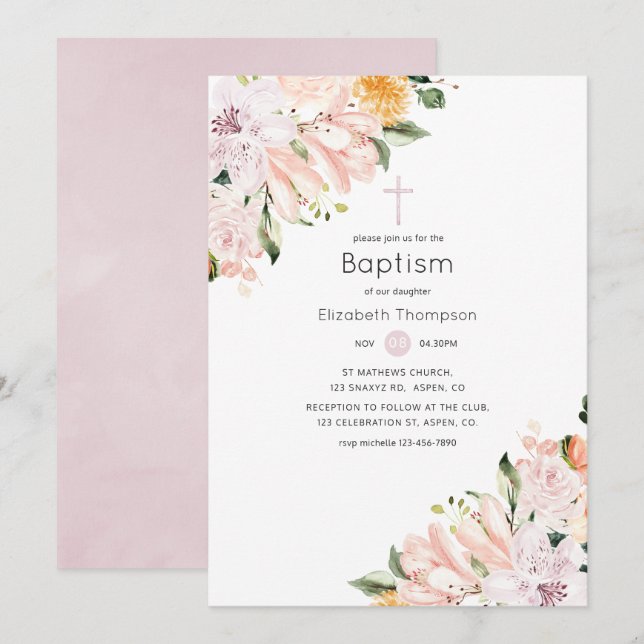 Pastel Floral Baptism Invitation (Front/Back)