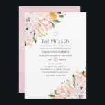 Pastel Floral Bat Mitzvah Invitation<br><div class="desc">Trendy floral watercolor bat mitzvah invite in pastel shades of lilac and blush pink featuring lilies,  magnolias,  garden rose,  peonies and foliage.</div>