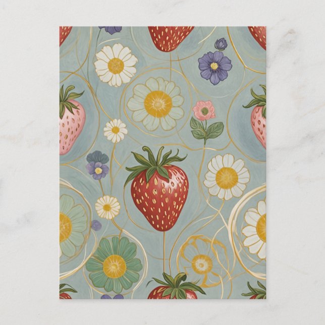 Pastel Floral & Berry Delight Postcard (Front)