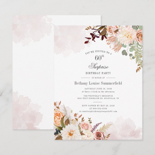Pastel Floral Bloom Botanical 60th Birthday Party (Front/Back)