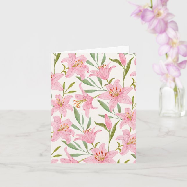 Pastel floral bloom lily pink green  card (Orchid)