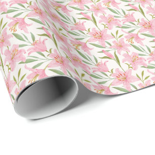 Pastel floral bloom lily pink green wrapping paper