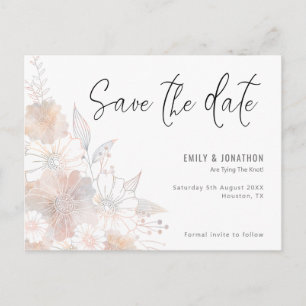 Pastel Floral Blush Grey Wedding Save The Date Postcard