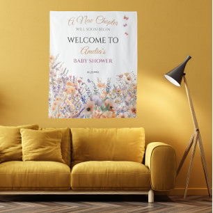 Pastel Floral Book Theme Baby Shower Welcome Tapestry