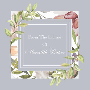 Pastel Floral Botanical Bookplate Square Sticker