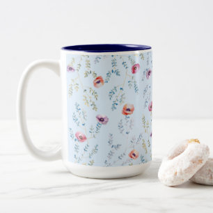 Pastel Floral Botanical Two-Tone Coffee Mug