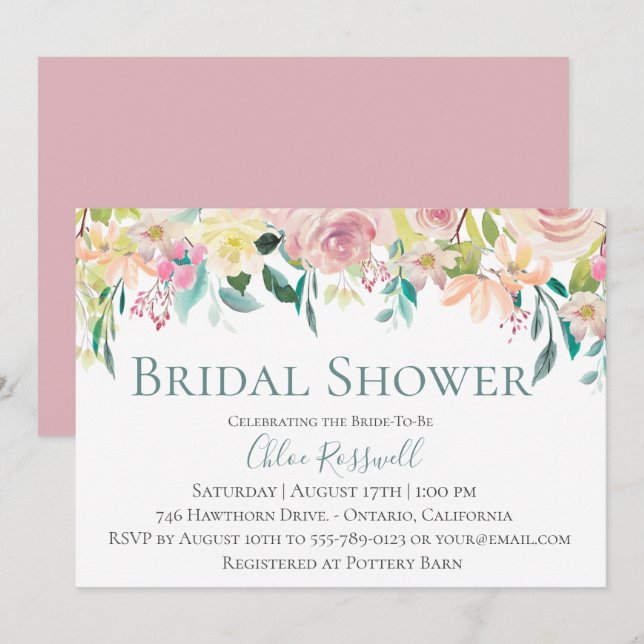Pastel Floral Bouquet Bridal Shower Invitation (Front/Back)