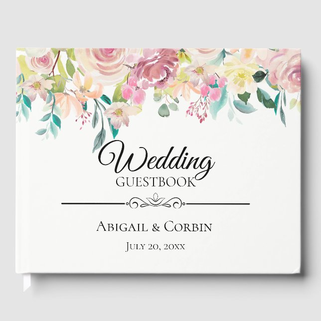 Pastel Floral Bouquet Wedding Guest Book (Front)
