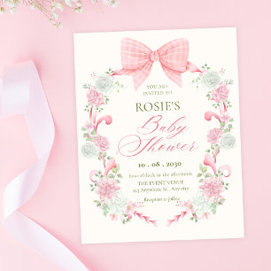 Pastel floral bow elegant baby shower invitation