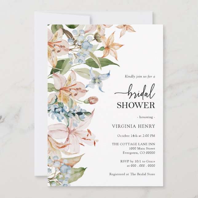 Pastel Floral Bridal Shower Invitation (Front)