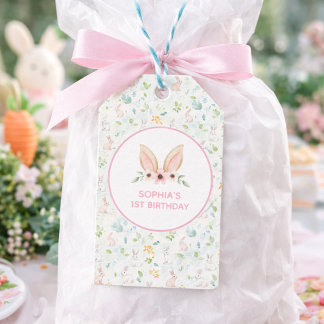 Pastel Floral Bunny Ears Girls 1st Birthday Favor  Gift Tags