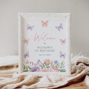 Pastel Floral Butterfly Birthday Welcome Sign