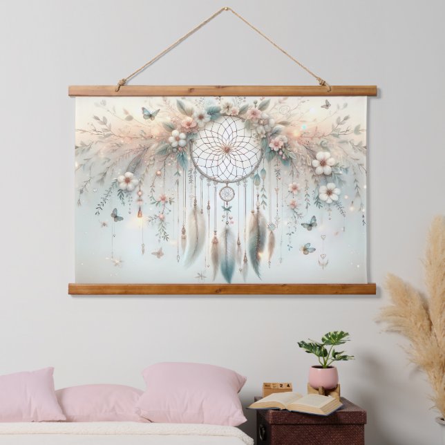 Pastel Floral Butterfly Dreamcatcher Hanging Tapestry (Bedroom)