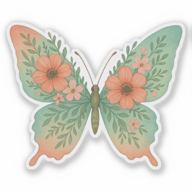 Pastel Floral Butterfly Sticker (Front)