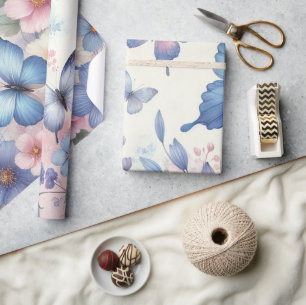 Pastel Floral Butterfly Wrapping Paper – Elegant
