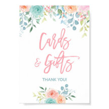 Pastel Floral Cards & Gifts Shower Table Sign 5x7