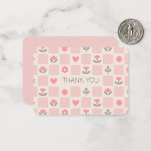 Pastel Floral Chequered Aesthetic Thank You Card
