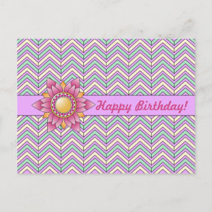 Pastel Floral Chevron Birthday Postcard