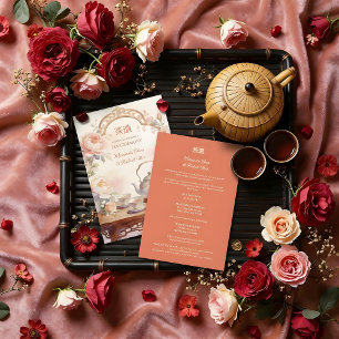 Pastel Floral Chinese Tea Ceremony Wedding Design Invitation