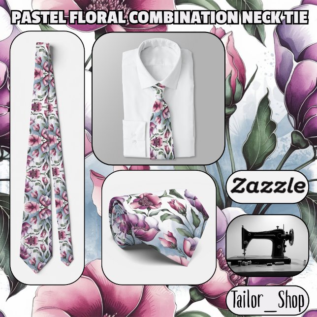 Pastel Floral Combination Tie (Pastel Floral Combination Neck Tie)