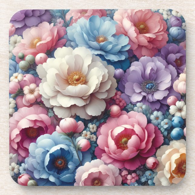Pastel Floral Cork Back Coasters Set of 6 (Front)