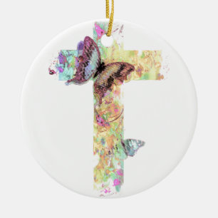 Pastel floral cross and butterflies ceramic tree decoration