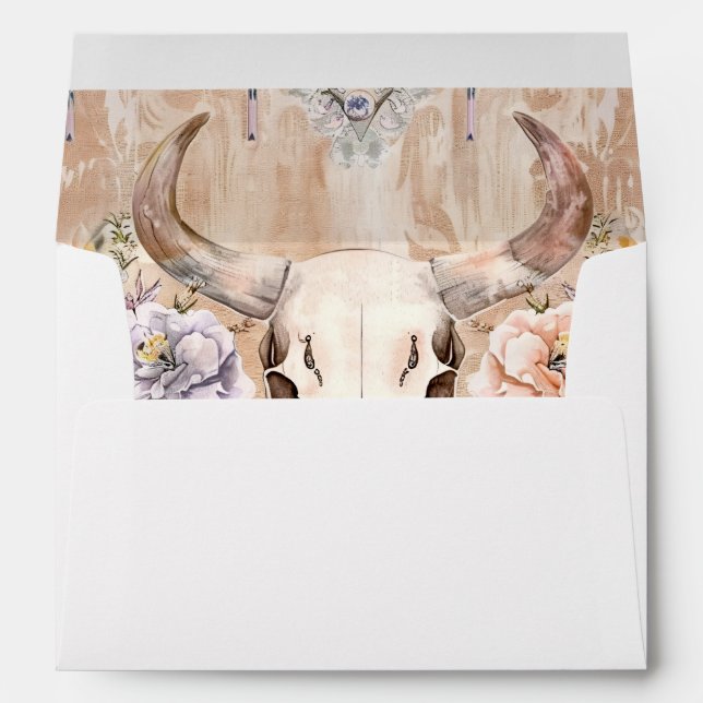 Pastel Floral Crystal Western Cow Skulls  Theme Envelope (Back (Bottom))