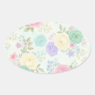 Pastel Floral Design Oval Sticker
