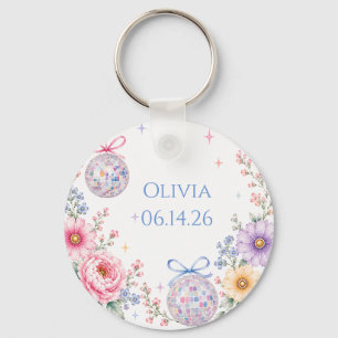 Pastel Floral Disco Garden Bridal Shower Key Ring