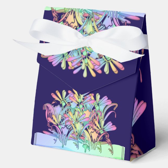 Pastel Floral Dk Blue Favour Boxes (Front)