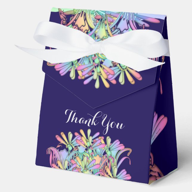 Pastel Floral Dk Blue Thank You Favour Boxes (Front)