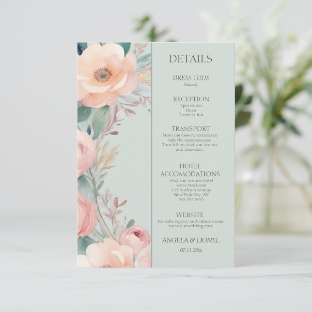 Pastel Floral Elegance Wedding  Enclosure Card (Standing Front)