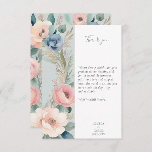 Pastel Floral Elegance Wedding Thank You Card (Front/Back)