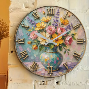 Pastel Floral Elegant Cottage Garden Decor Large Clock