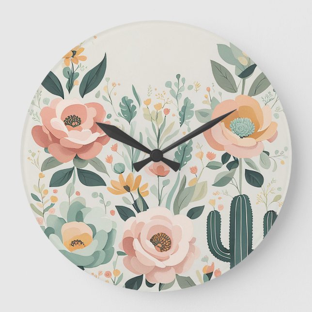 Pastel Floral Fiesta Large Clock (Front)