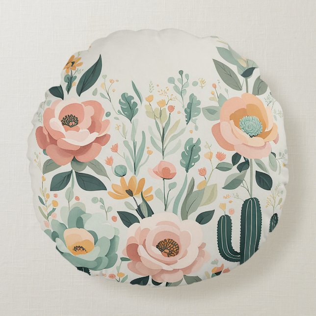 Pastel Floral Fiesta Round Cushion (Front)