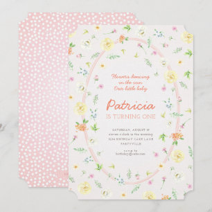 Pastel Floral First Birthday Invitation