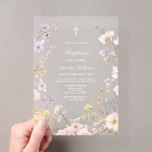 Pastel Floral Frame Baptism Acrylic Invitation