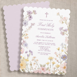 Pastel Floral Frame First Holy Communion Invitation
