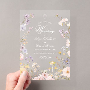 Pastel Floral Frame Religious Wedding Acrylic Invitations