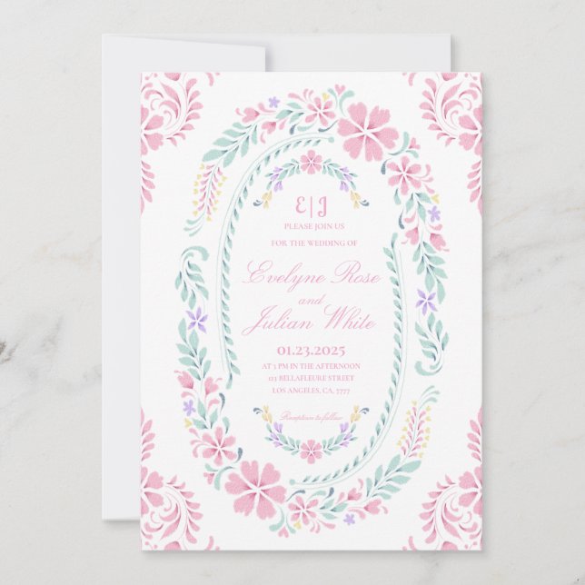 Pastel Floral Frame Wedding Invitation Card (Front)