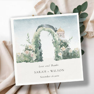 Pastel Floral Garden Arch Botanical Wedding Thanks Napkin