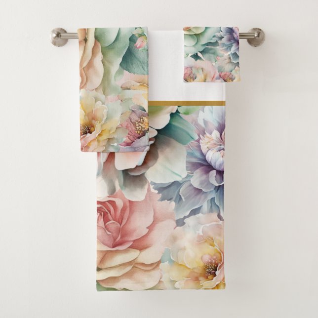 PASTEL FLORAL GARDEN BATHROOM TOWEL SET (Insitu)
