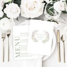 Pastel Floral Garden Minimalist Wedding Menu Cards