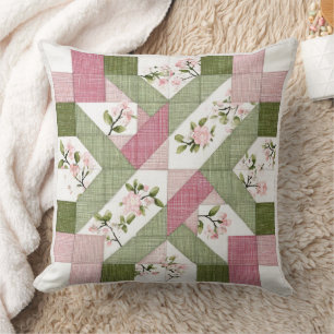 Pastel Floral Geometric Cottagecore Quilt Pattern Cushion