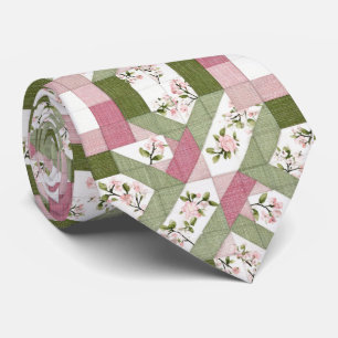 Pastel Floral Geometric Cottagecore Quilt Pattern Tie