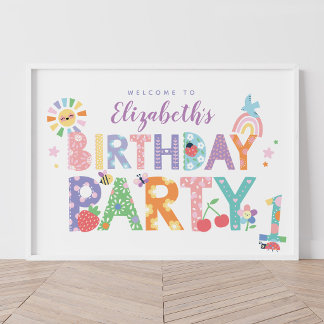 Pastel Floral Girls First Birthday Welcome Sign